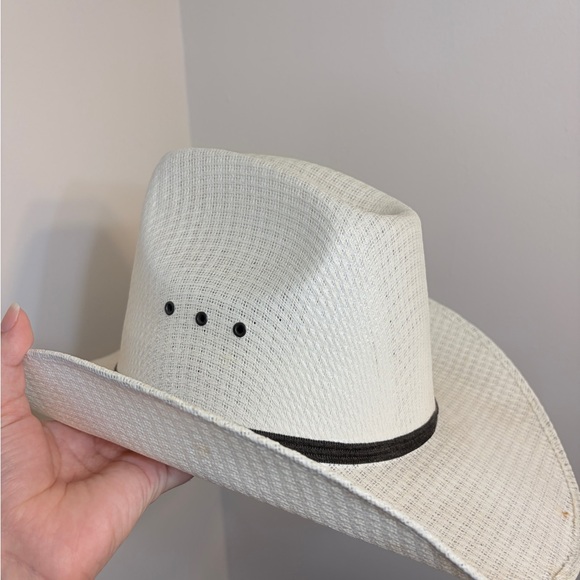 White Woven Cowboy Hat with Black Band - Picture 2 of 7